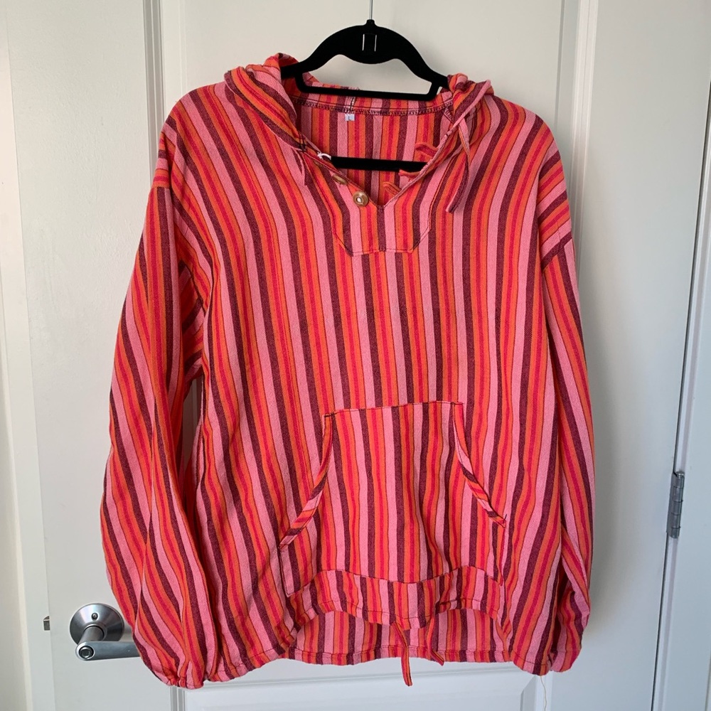Hooded Stripped linen long sleeve shirt